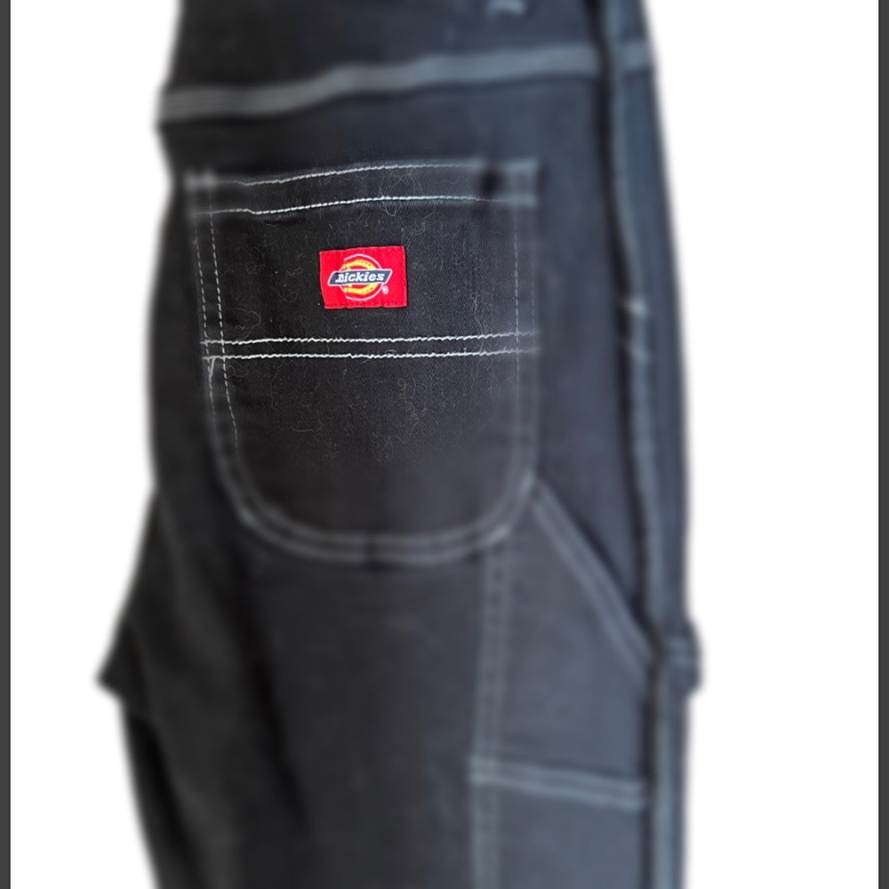 dickies black cargo skinny jeans with white stitching